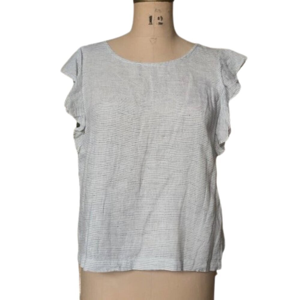 Catherine Malandrino flutter sleeve 100% linen top blouse